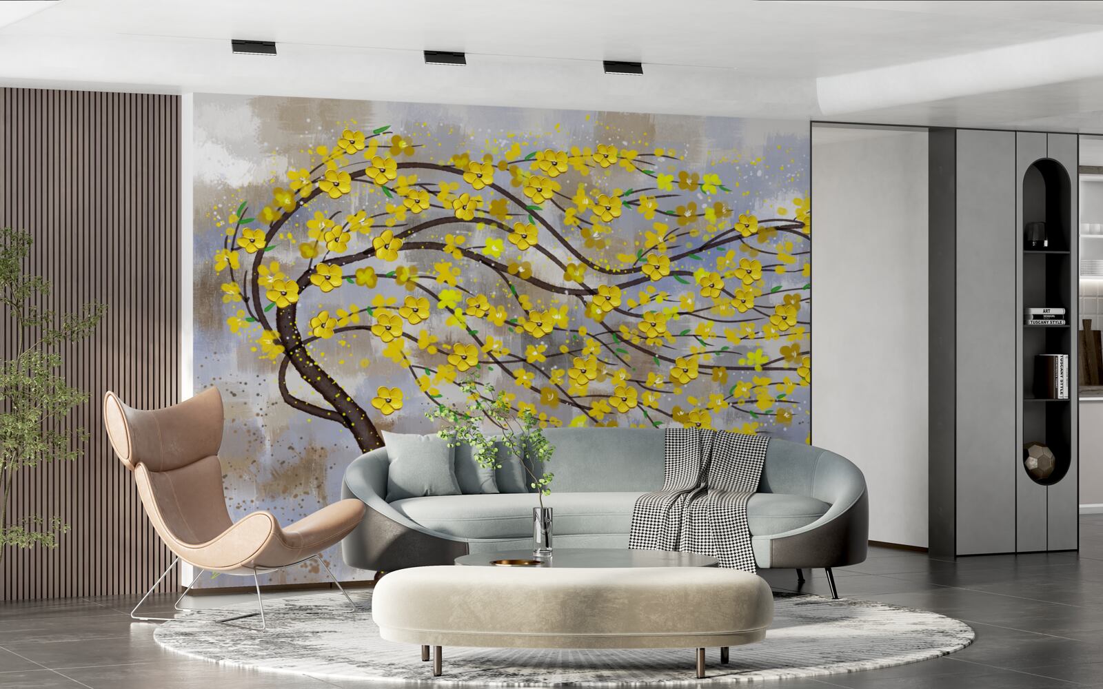 Фотошпалери осіннє дерево гойдається під поривами вітру