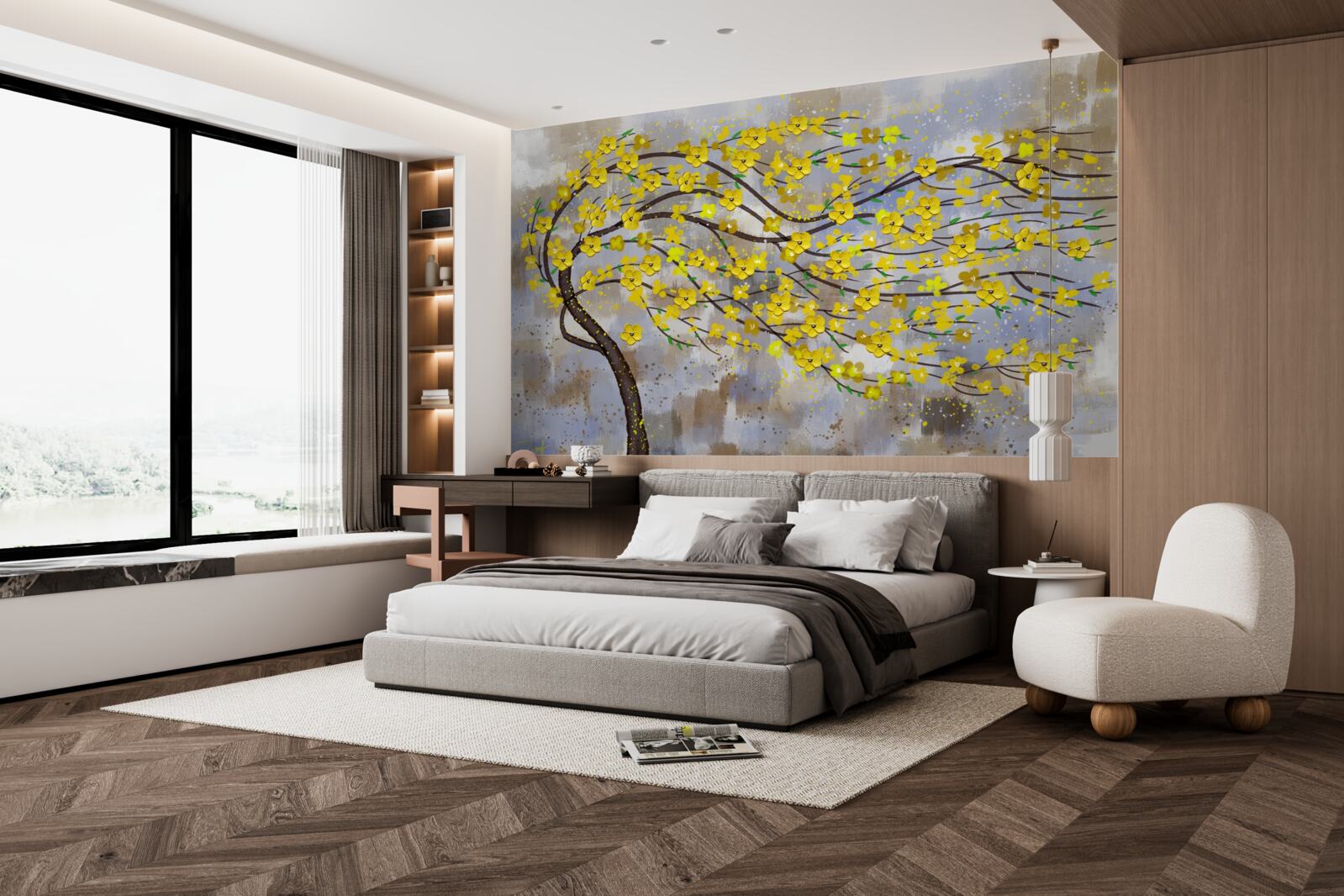 Фотошпалери осіннє дерево гойдається під поривами вітру