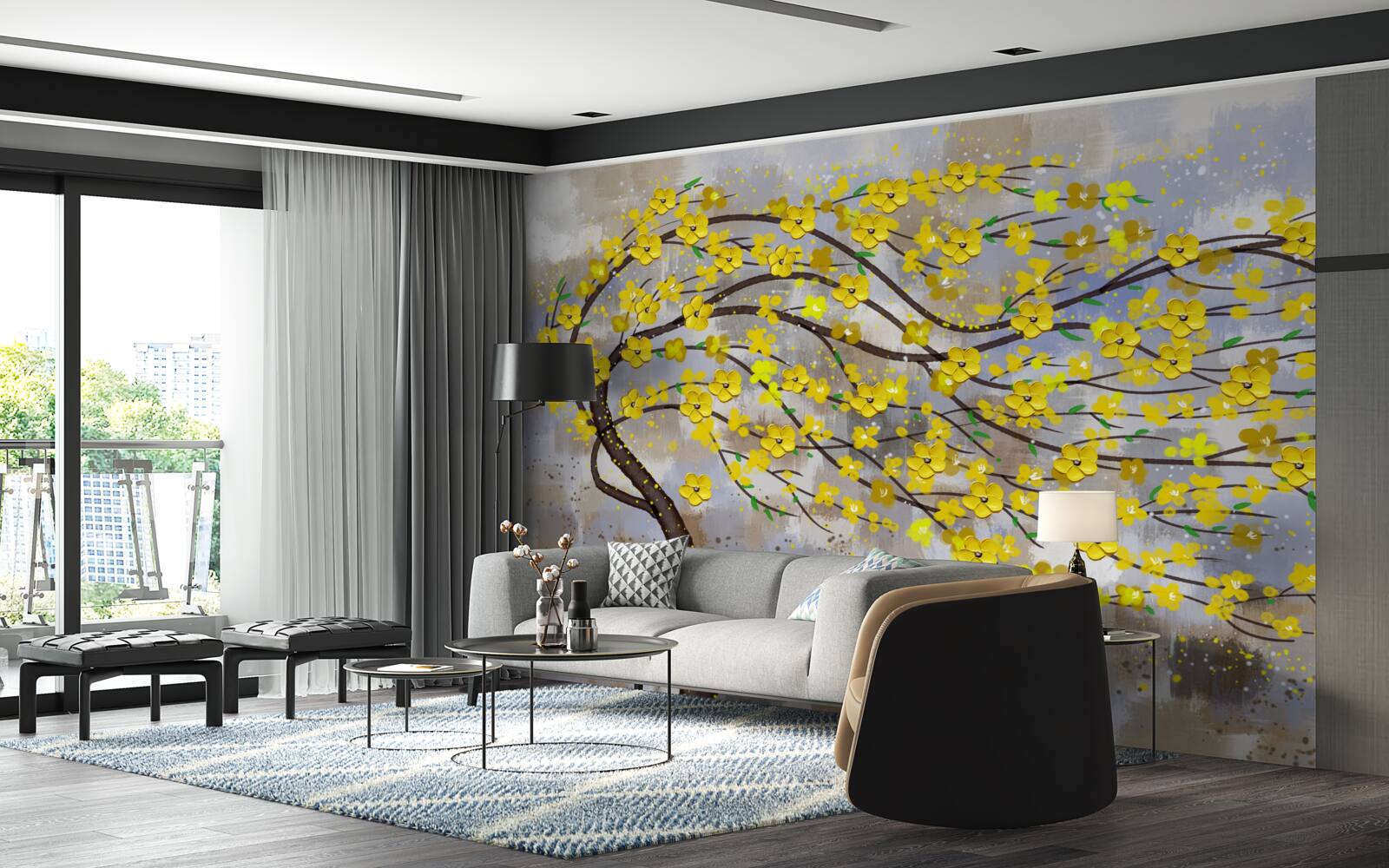 Фотошпалери осіннє дерево гойдається під поривами вітру