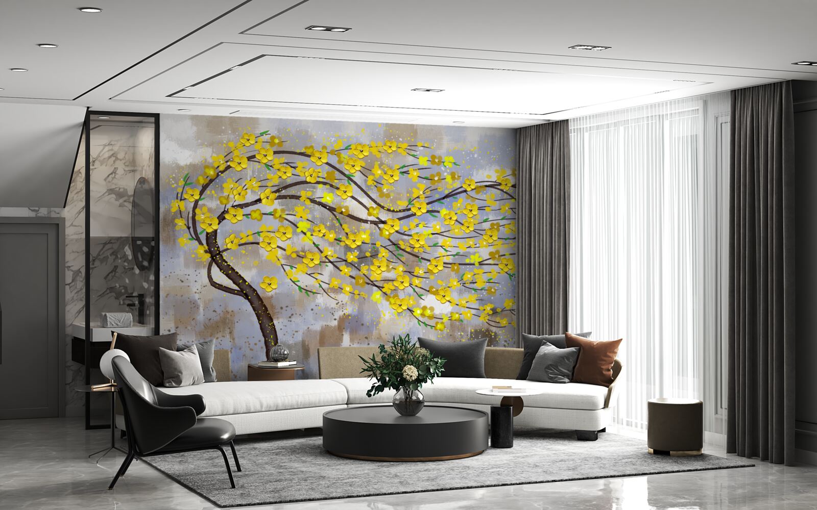 Фотошпалери осіннє дерево гойдається під поривами вітру