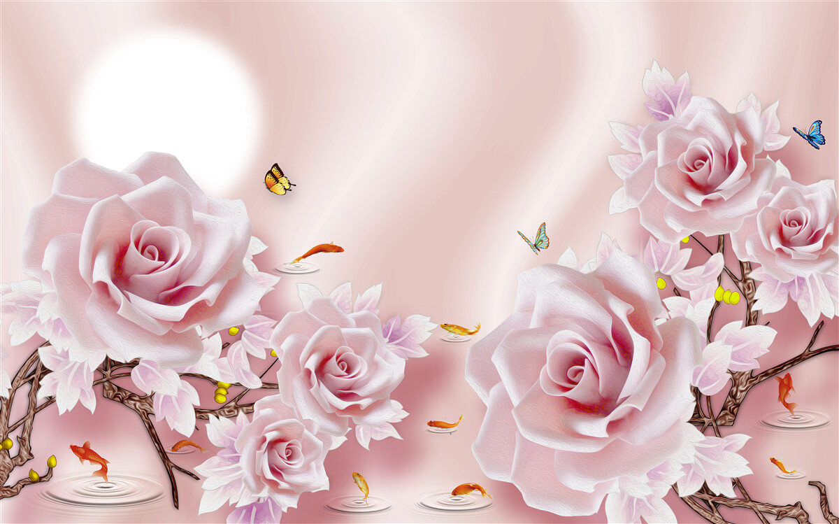 Фотошпалери набір рожевих бутонів на шовковисто-рожевому тлі