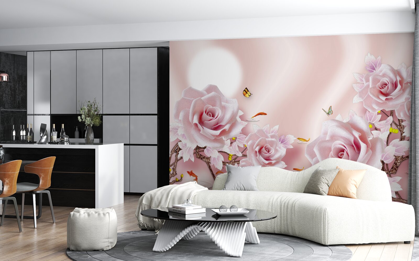 Фотошпалери набір рожевих бутонів на шовковисто-рожевому тлі