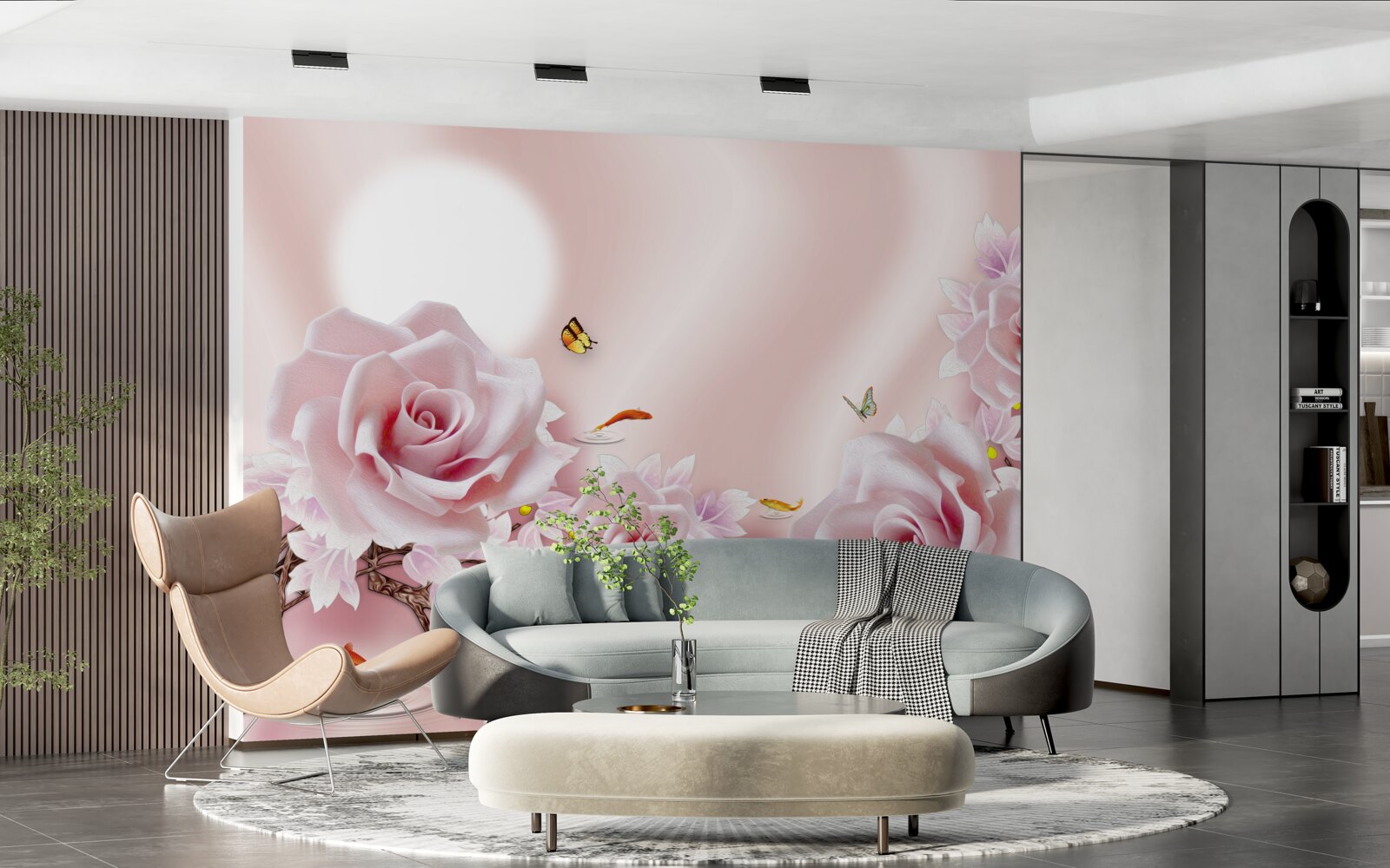 Фотошпалери набір рожевих бутонів на шовковисто-рожевому тлі