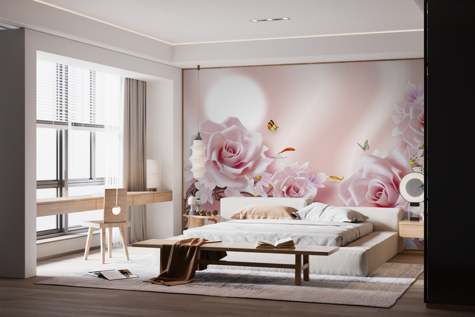 Фотошпалери набір рожевих бутонів на шовковисто-рожевому тлі