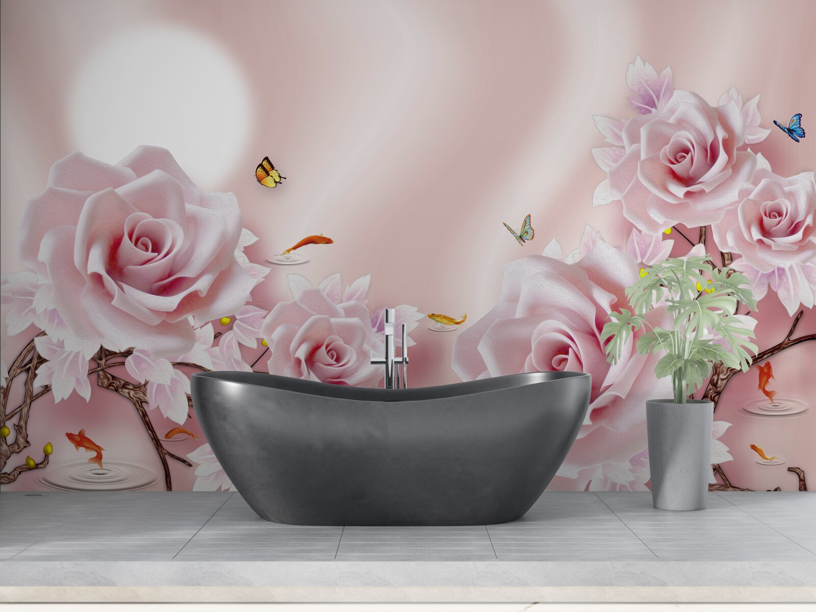 Фотошпалери набір рожевих бутонів на шовковисто-рожевому тлі