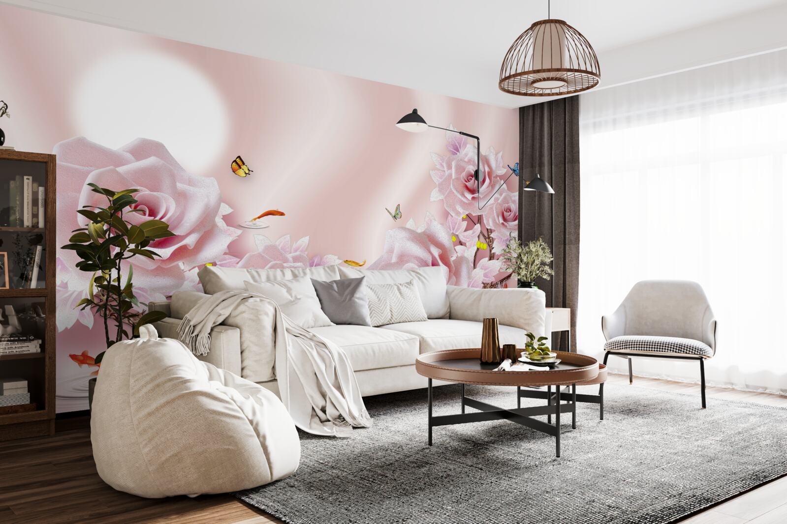 Фотошпалери набір рожевих бутонів на шовковисто-рожевому тлі