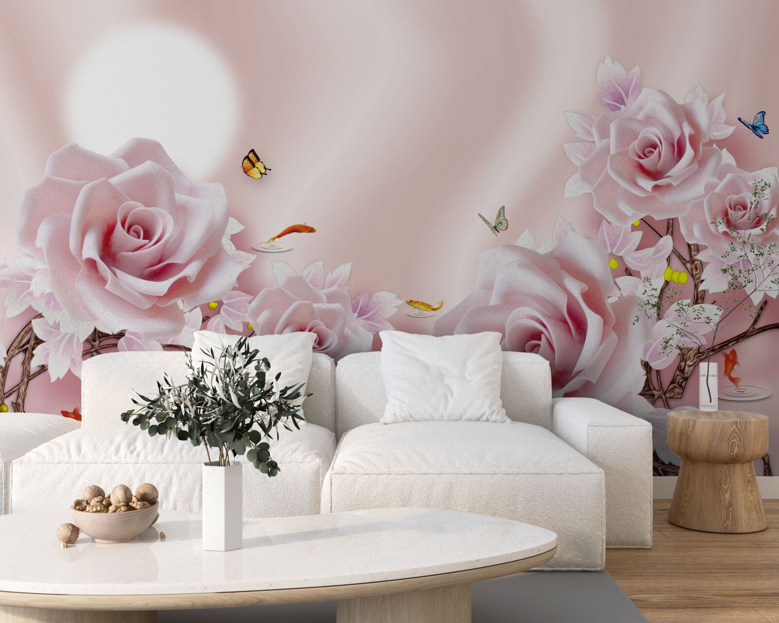 Фотошпалери набір рожевих бутонів на шовковисто-рожевому тлі