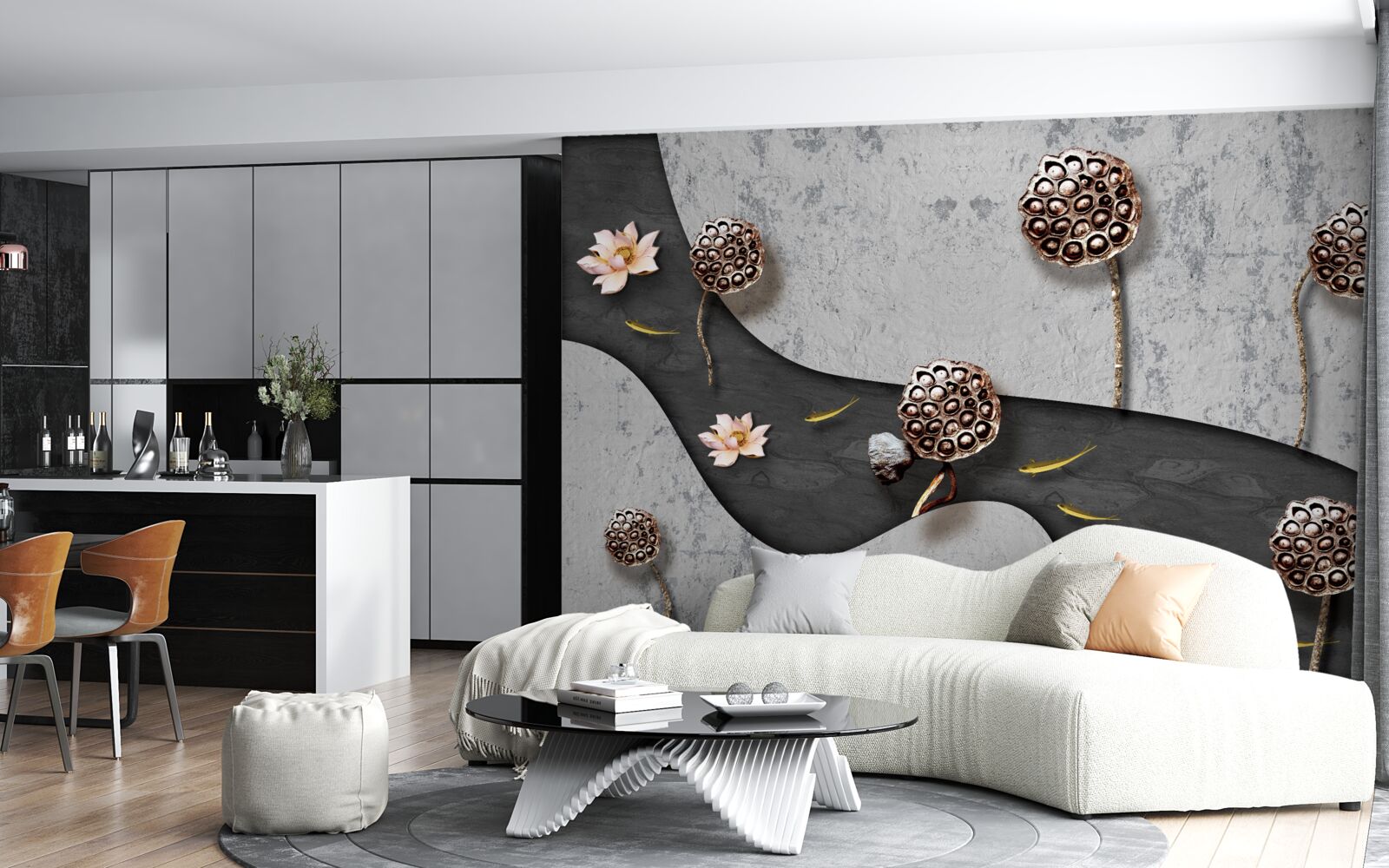 Фотошпалери абстрактна стежка, всіяна квітами в полі