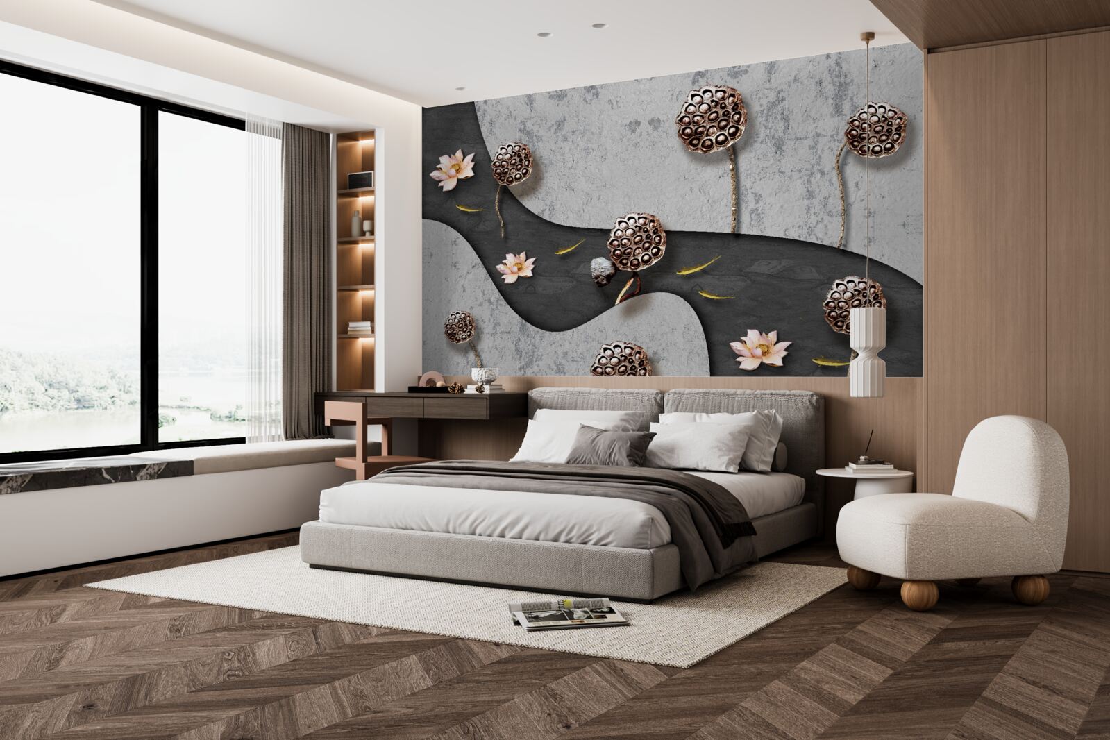 Фотошпалери абстрактна стежка, всіяна квітами в полі