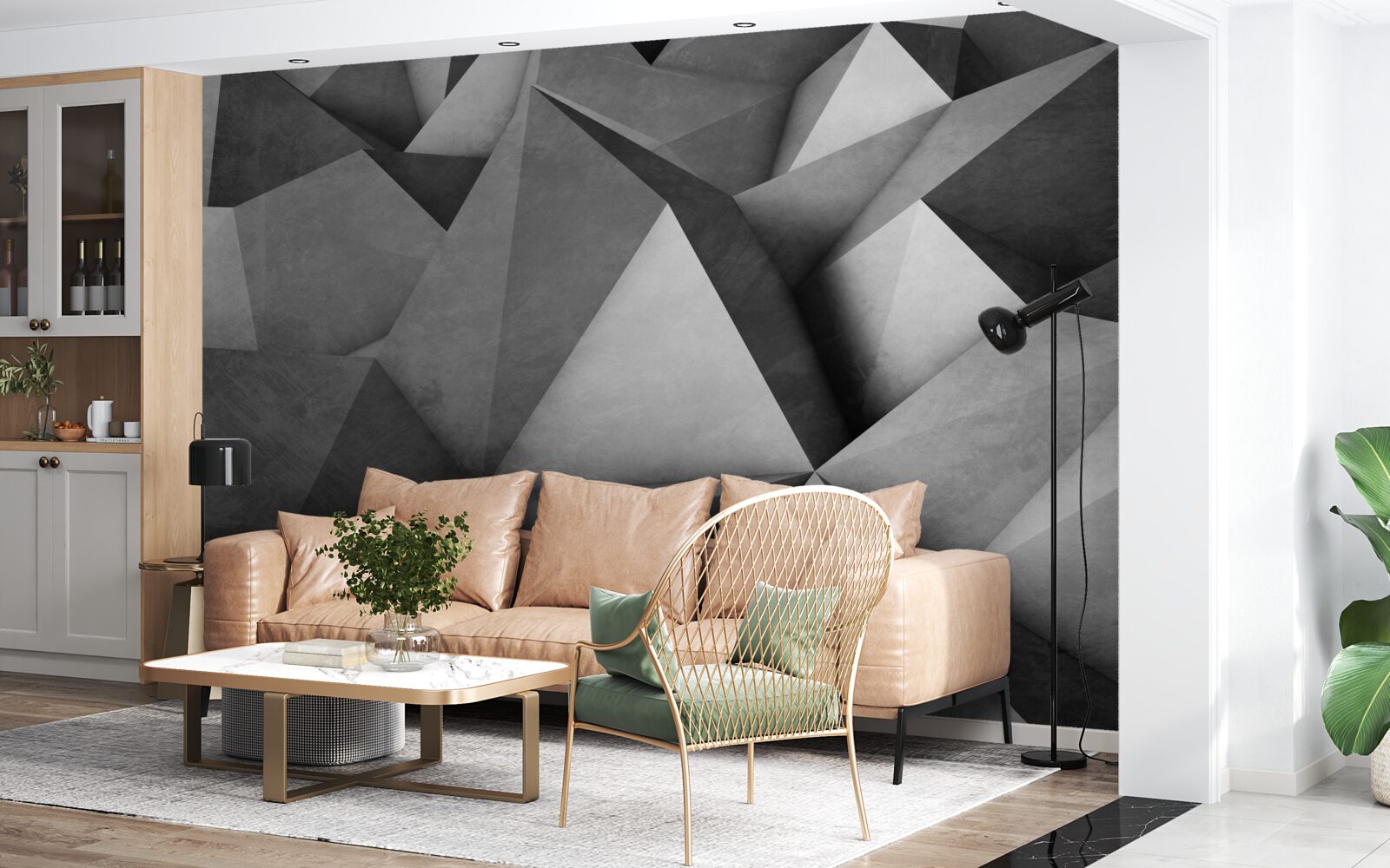 Фотошпалери великі, щедрі сірі трикутники