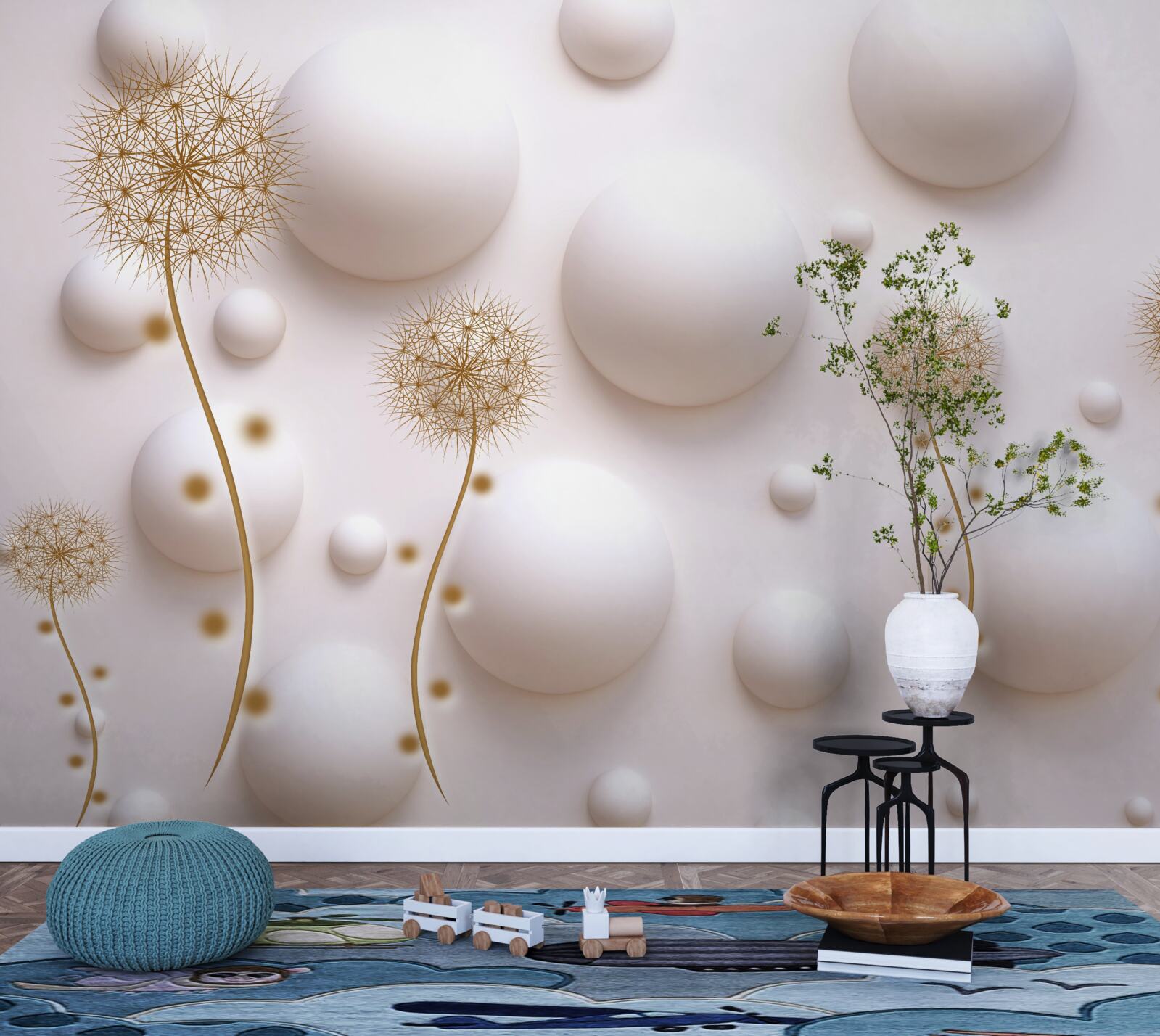 Фотошпалери Білосніжні круглі перлини та золоті мілеони