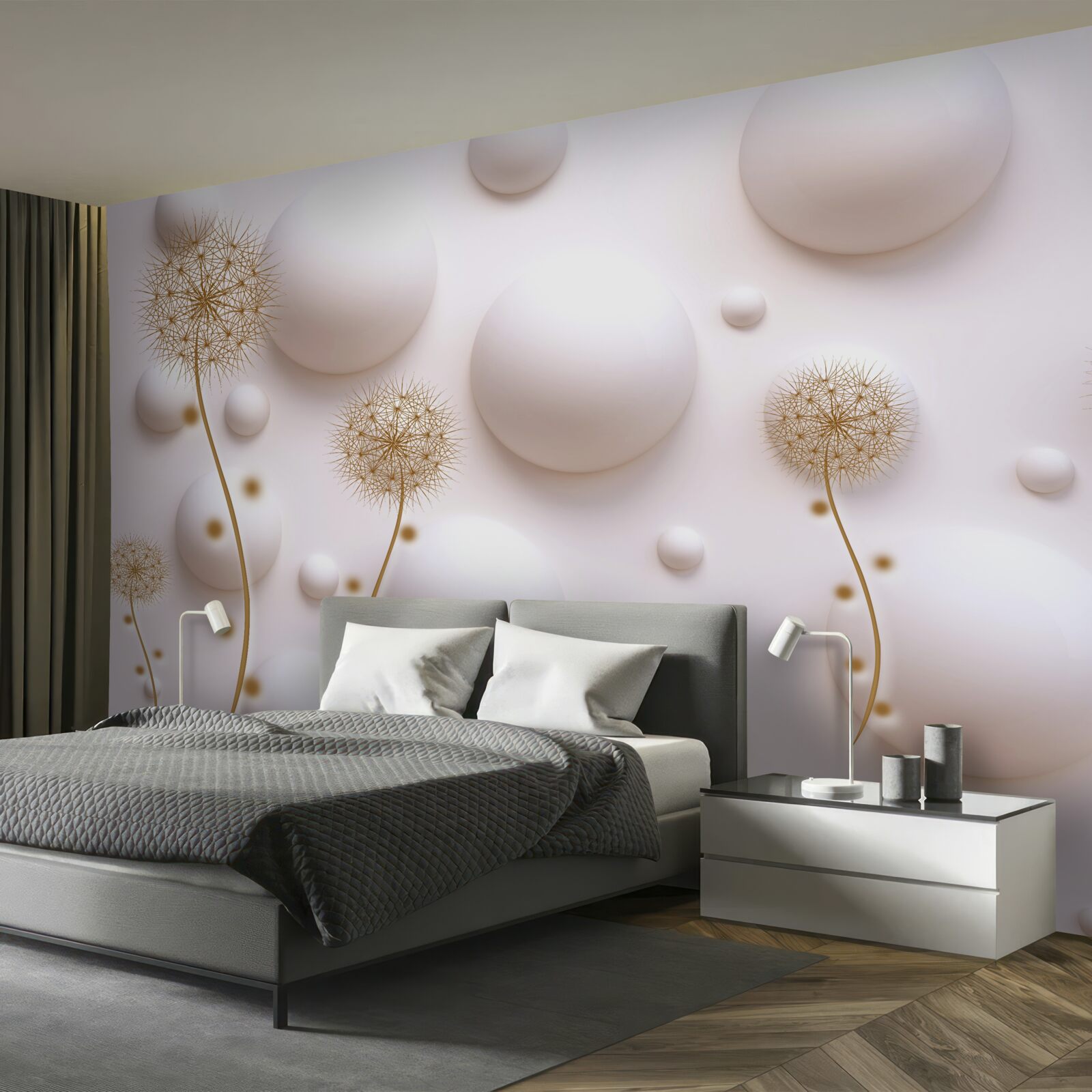 Фотошпалери Білосніжні круглі перлини та золоті мілеони