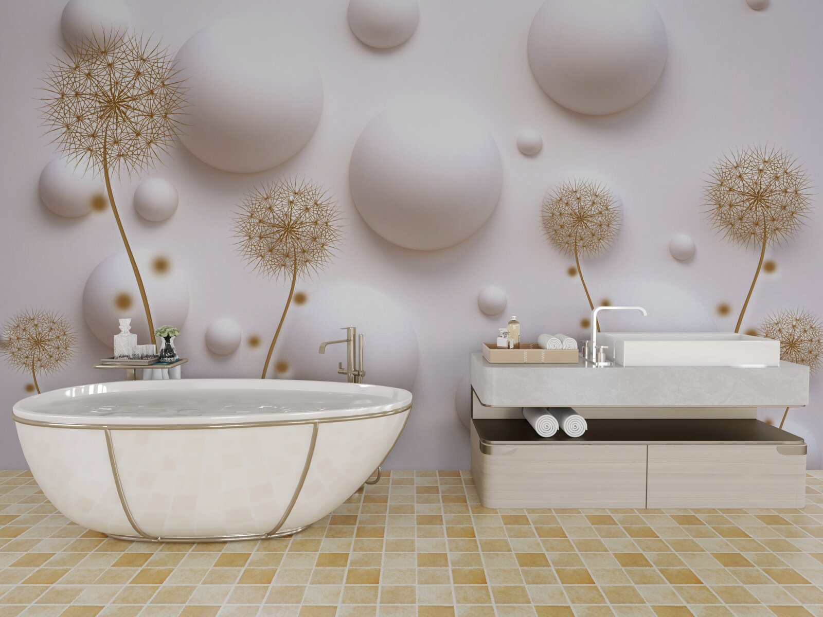 Фотошпалери Білосніжні круглі перлини та золоті мілеони