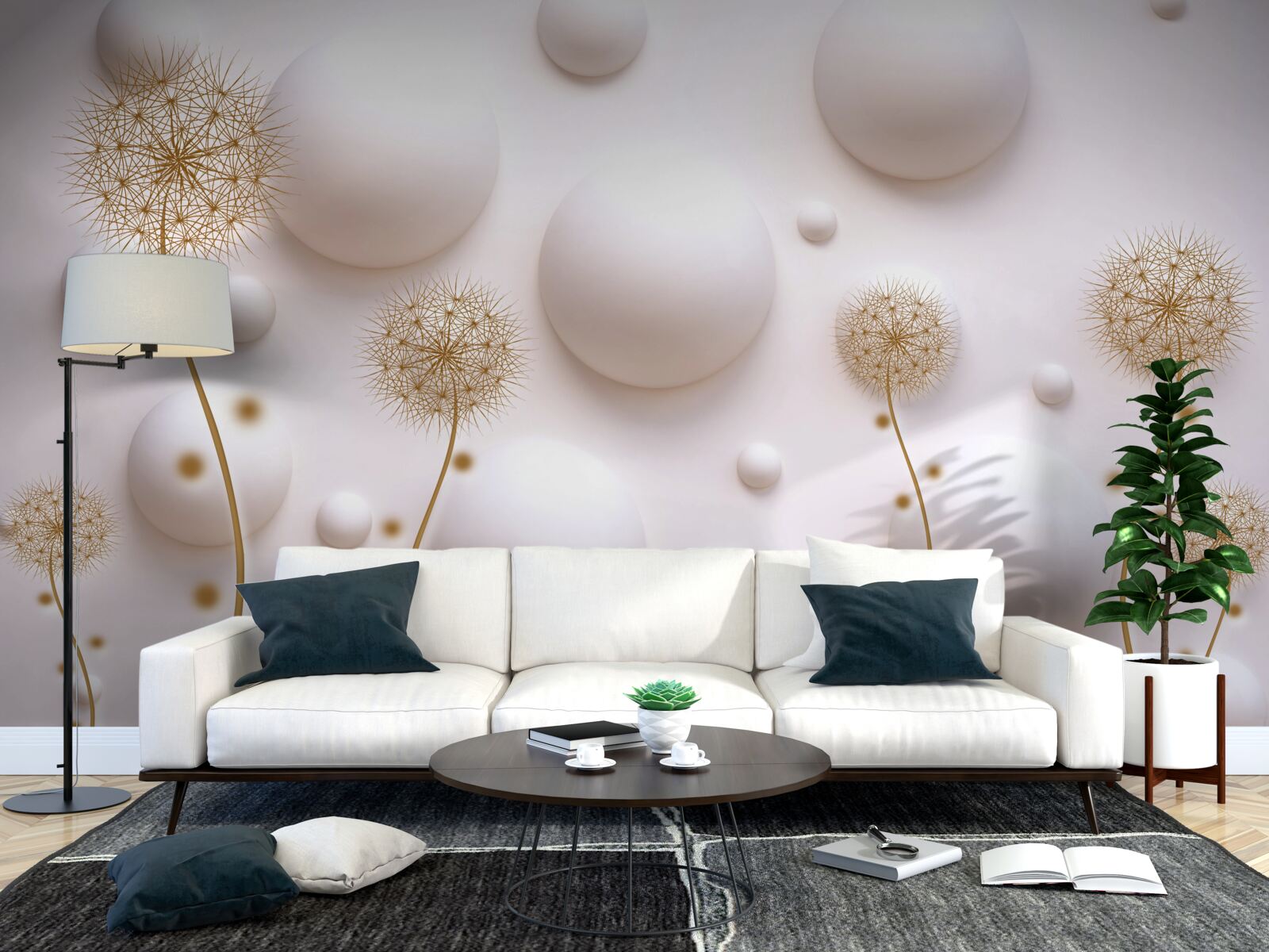 Фотошпалери Білосніжні круглі перлини та золоті мілеони