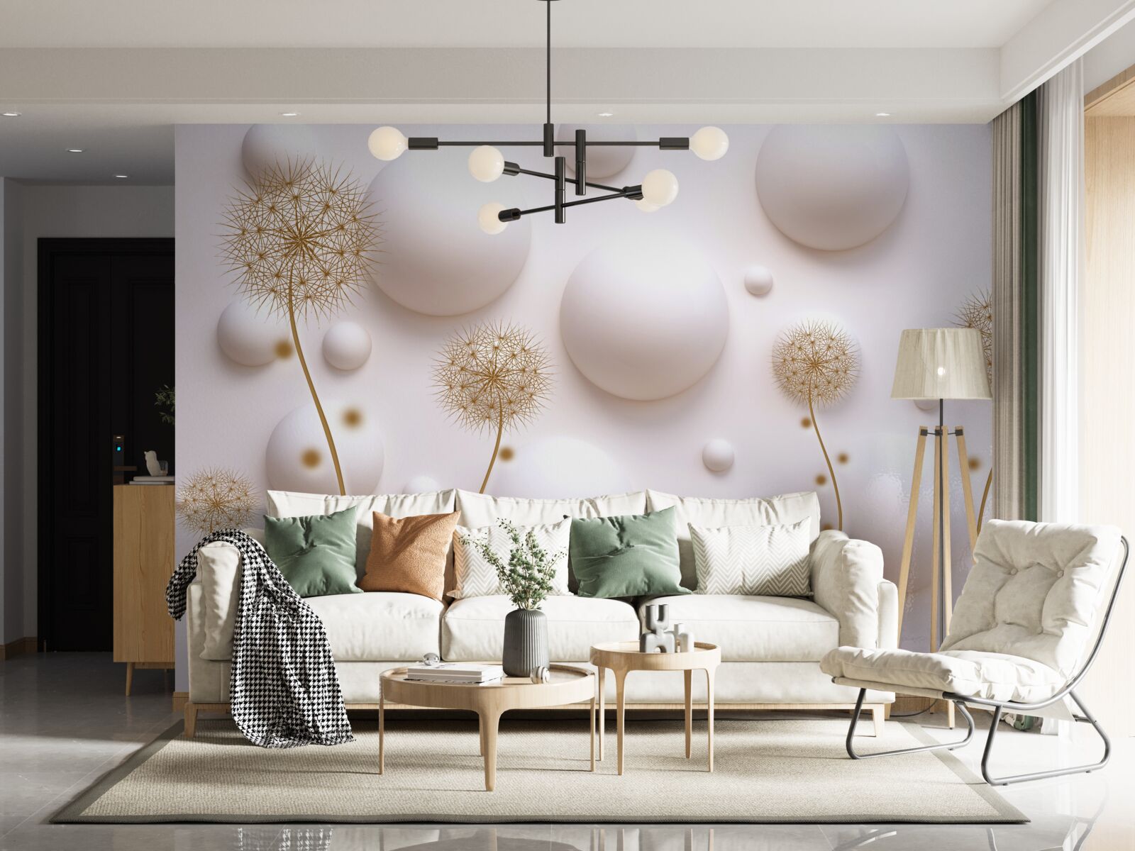 Фотошпалери Білосніжні круглі перлини та золоті мілеони