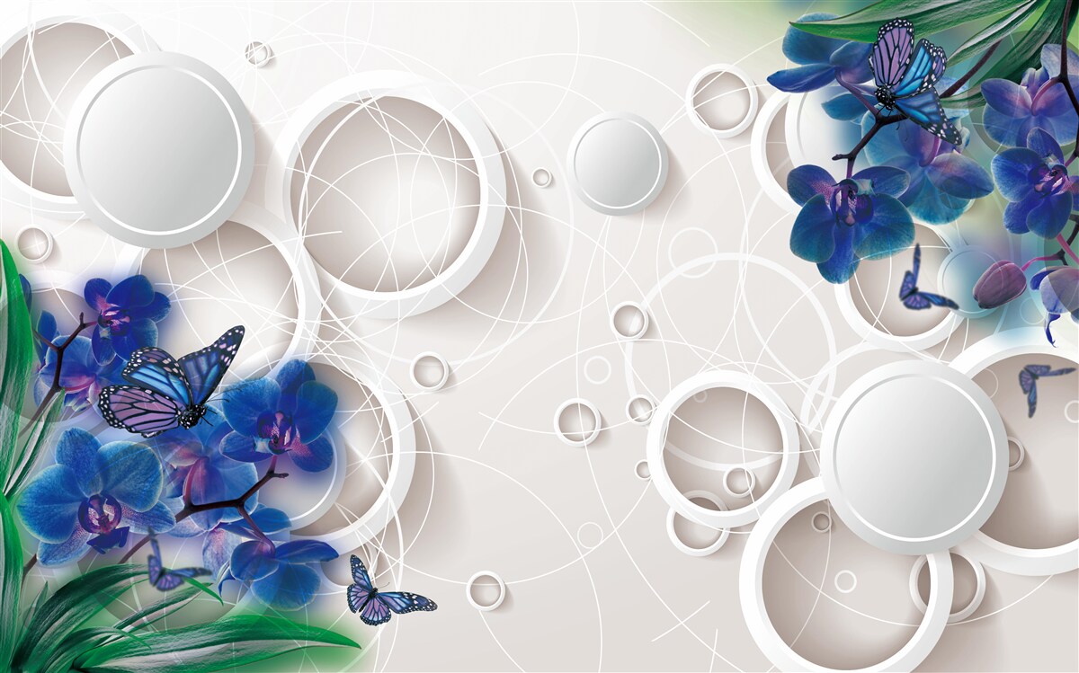 Фотошпалери геометричне тло прикрашене гілками блакитної орхідеї