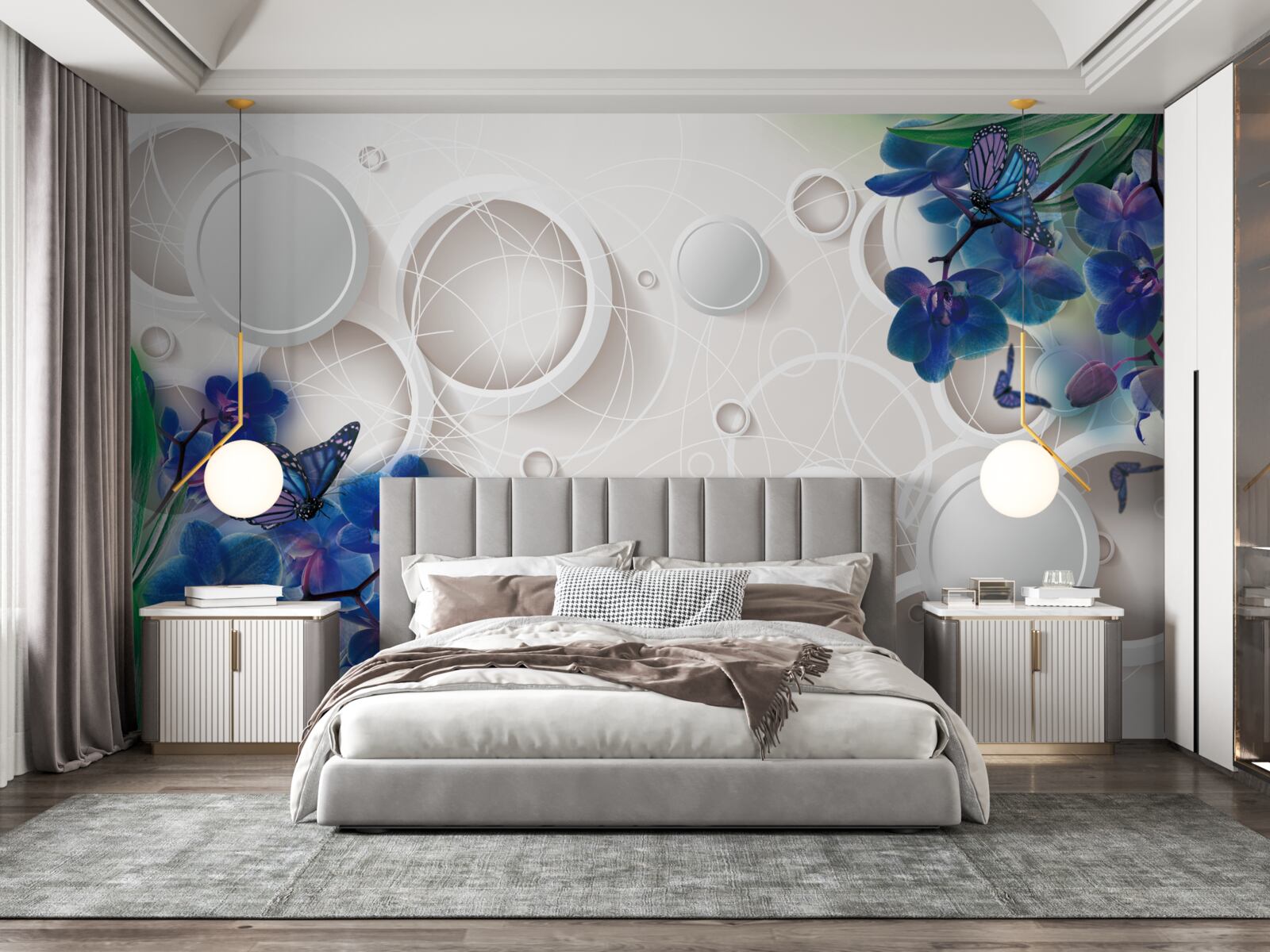 Фотошпалери геометричне тло прикрашене гілками блакитної орхідеї