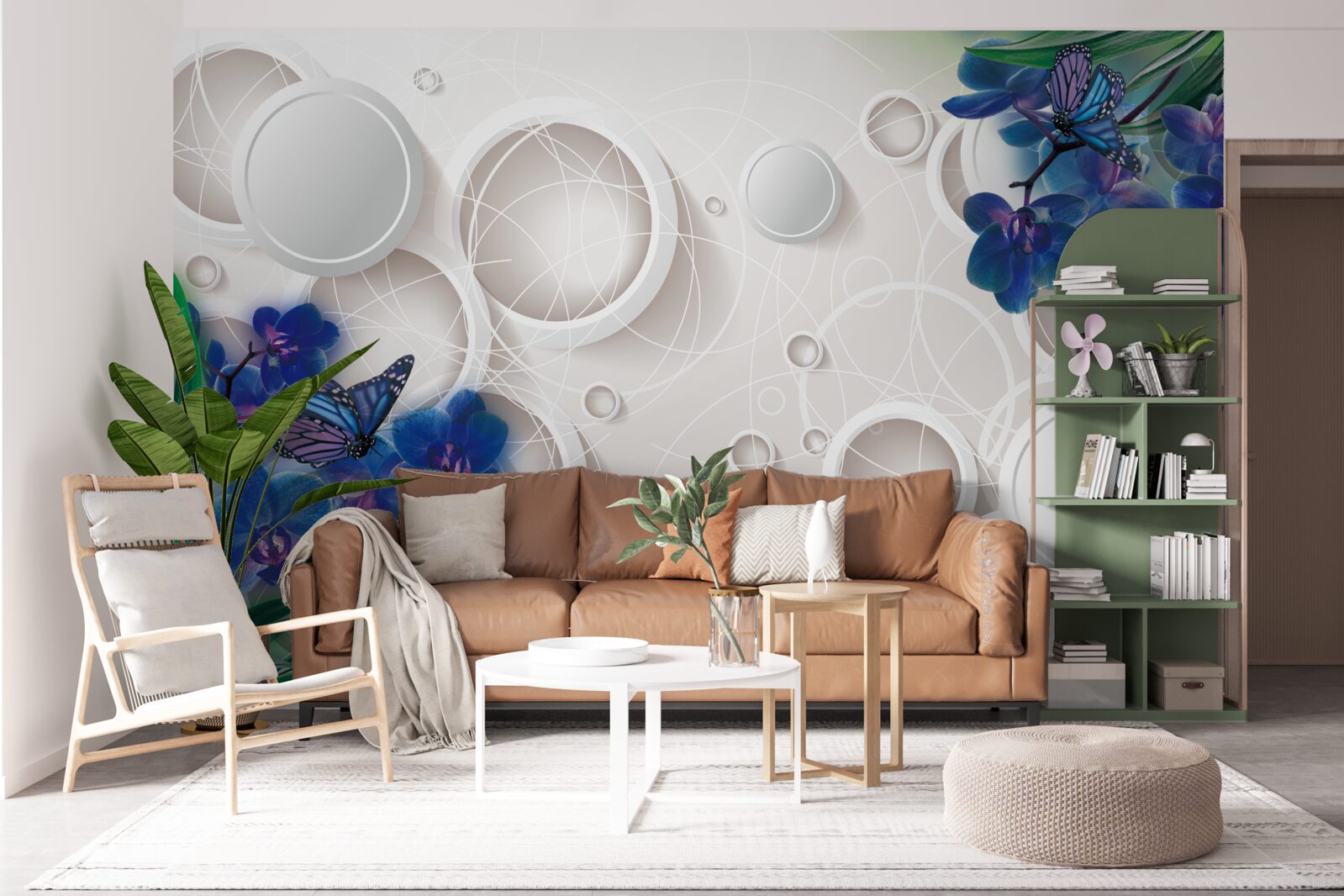 Фотошпалери геометричне тло прикрашене гілками блакитної орхідеї