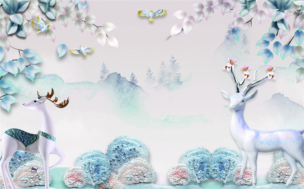 Фотошпалери олені блукають у густому тумані