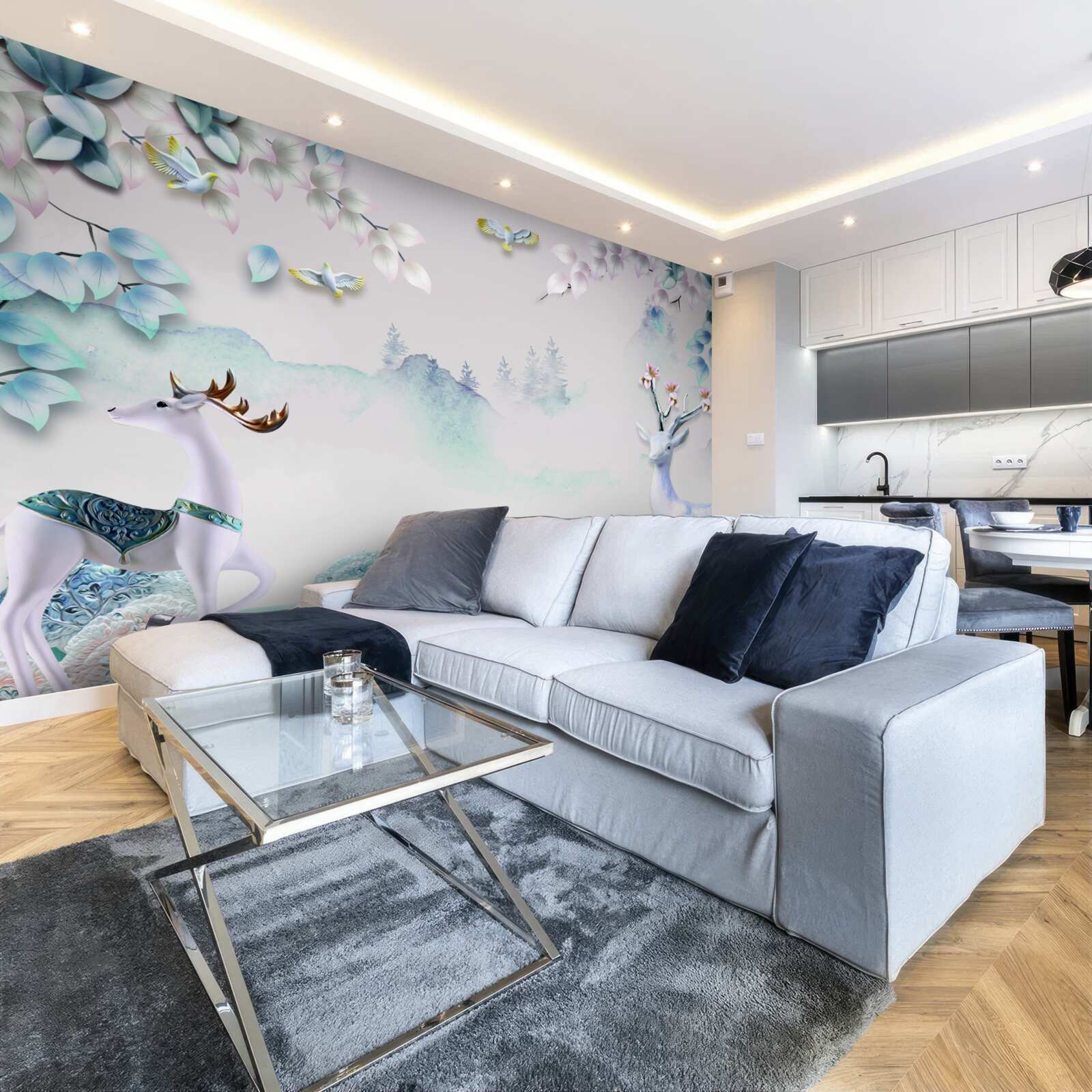 Фотошпалери олені блукають у густому тумані