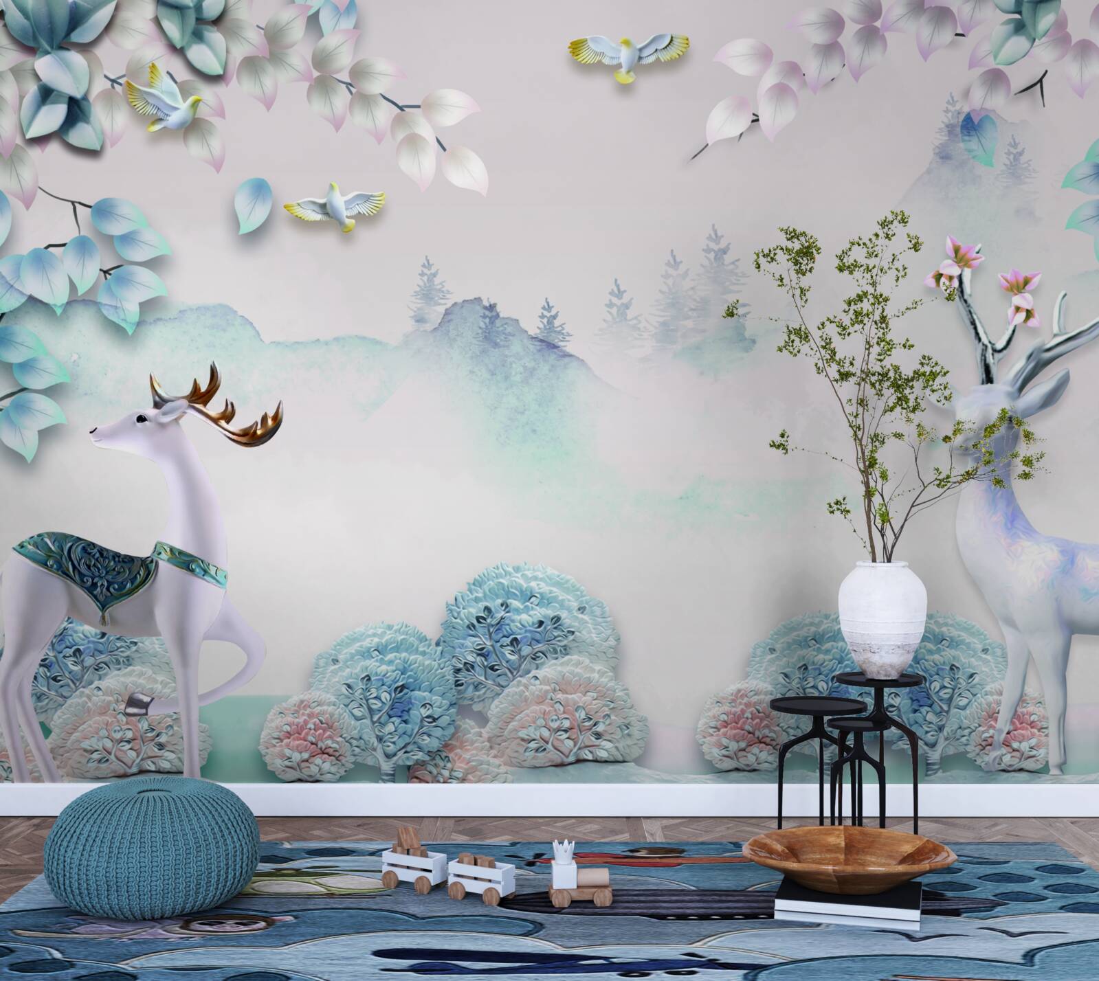 Фотошпалери олені блукають у густому тумані