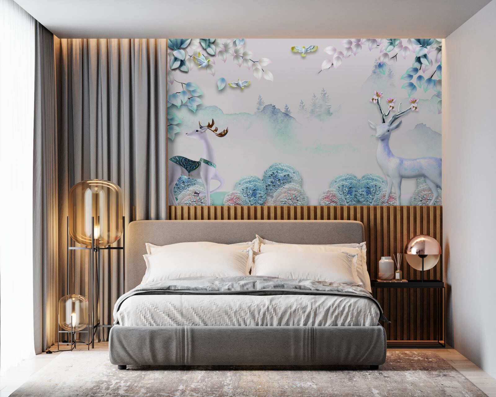 Фотошпалери олені блукають у густому тумані