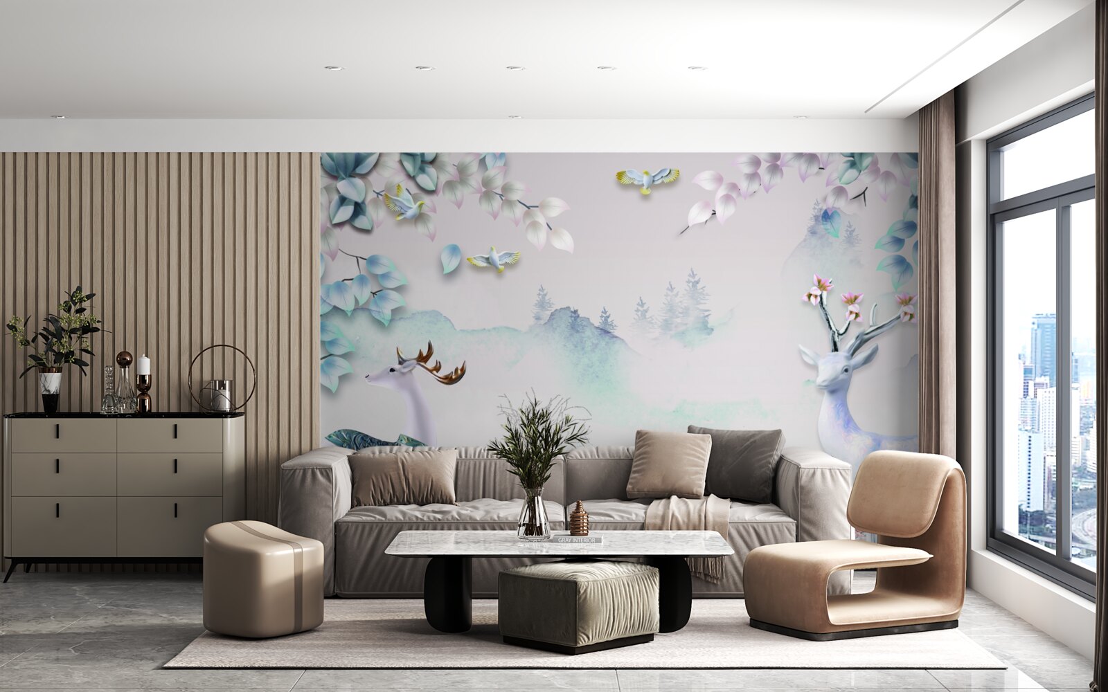 Фотошпалери олені блукають у густому тумані