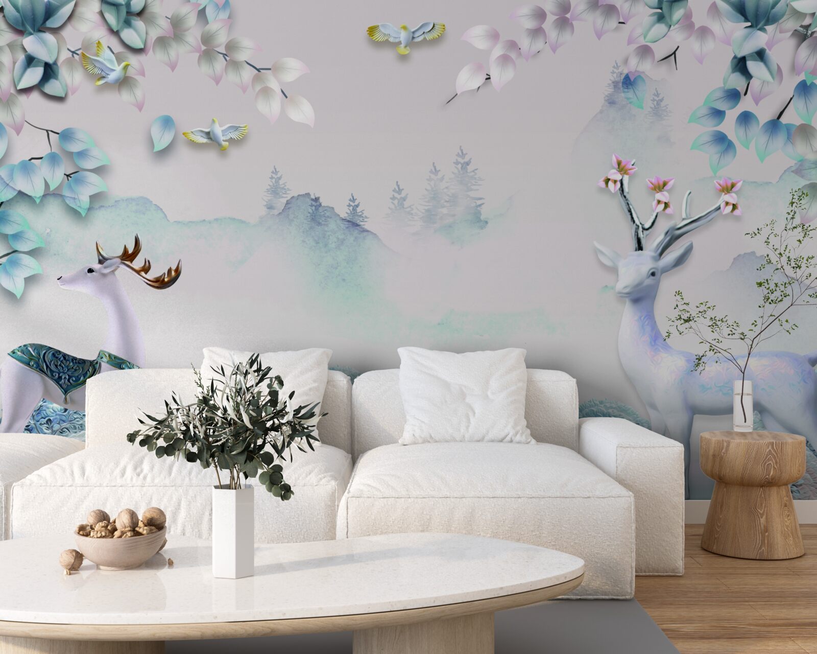 Фотошпалери олені блукають у густому тумані