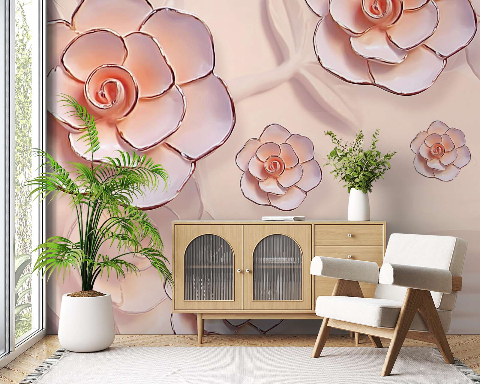 Фотошпалери рожеві порцелянові троянди