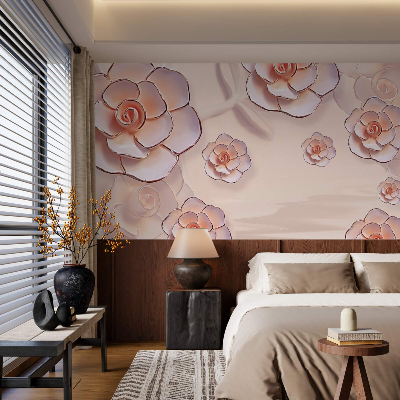 Фотошпалери рожеві порцелянові троянди