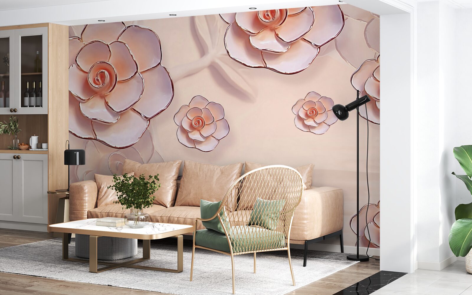 Фотошпалери рожеві порцелянові троянди