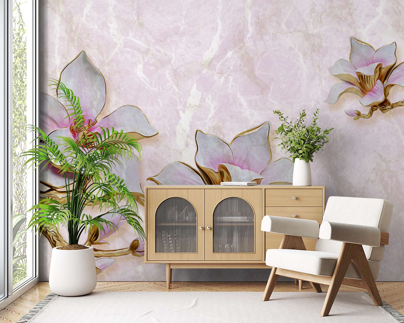 Фотошпалери Білосніжні гілки магнолії на ніжному тлі