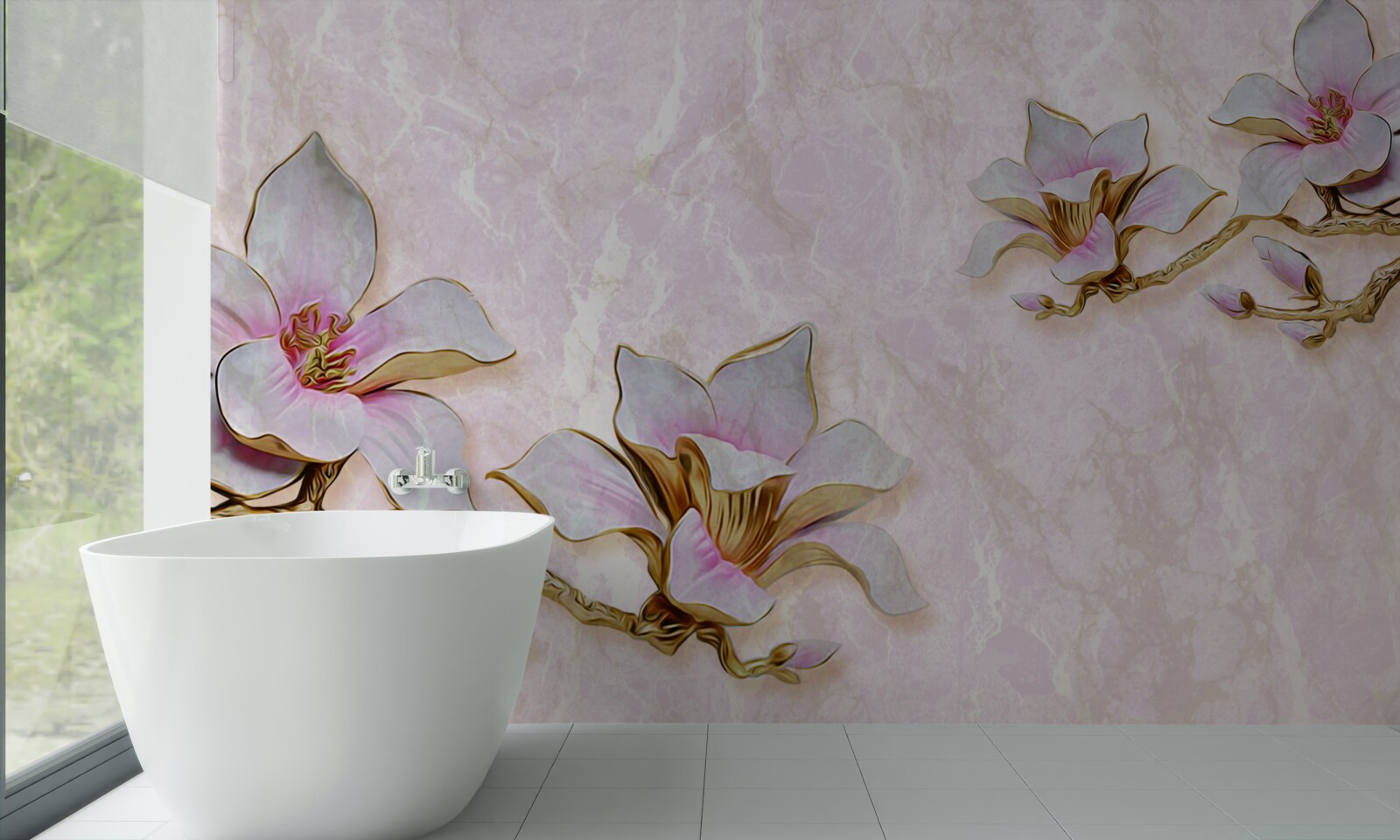 Фотошпалери Білосніжні гілки магнолії на ніжному тлі