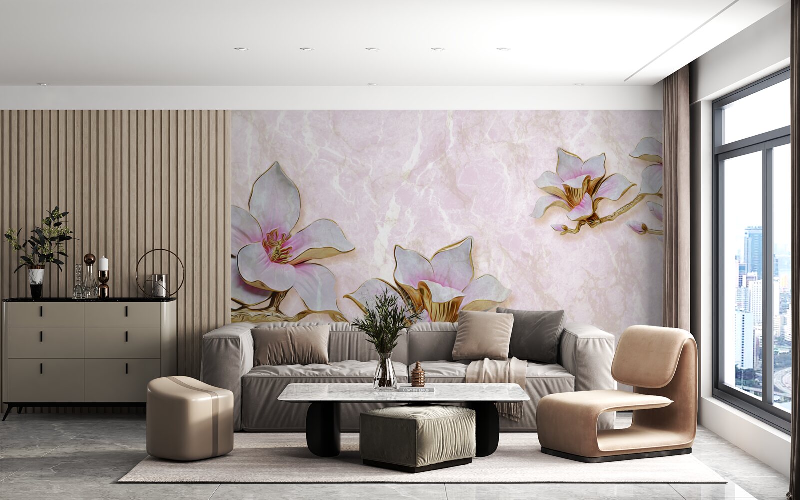 Фотошпалери Білосніжні гілки магнолії на ніжному тлі