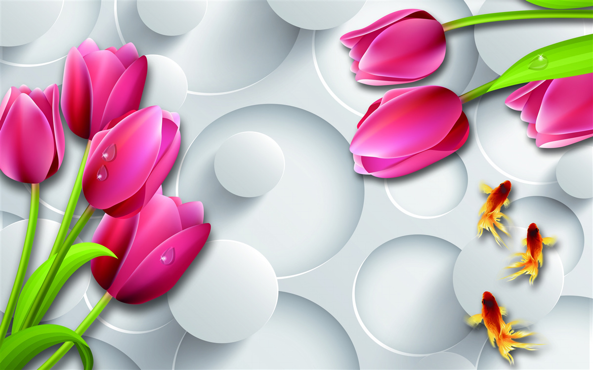 Фотошпалери метелики та букети червоних тюльпанів