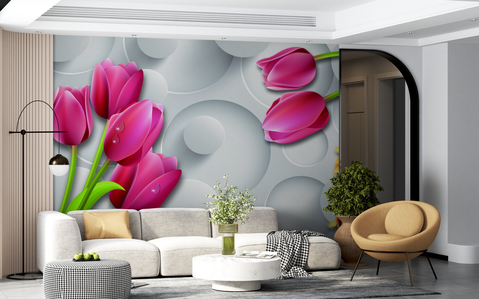 Фотошпалери метелики та букети червоних тюльпанів