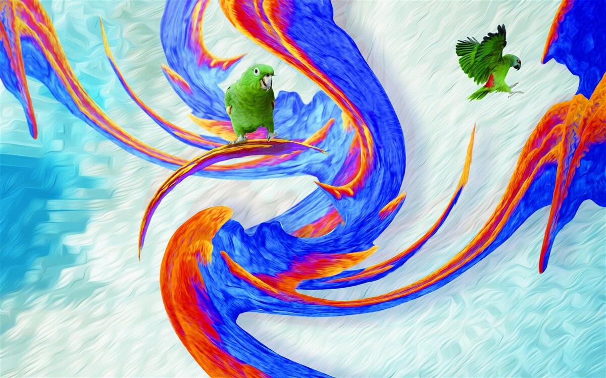 Фотошпалери абстракція папуги на дереві