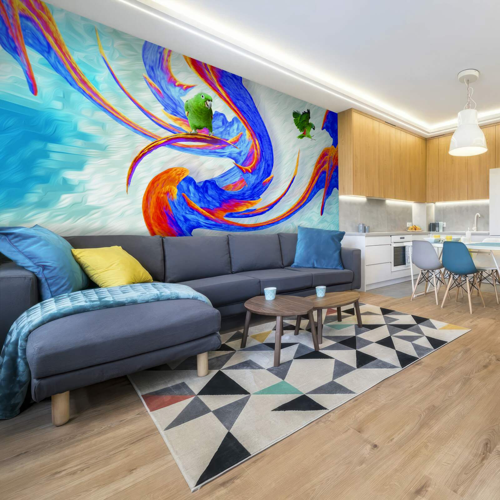 Фотошпалери абстракція папуги на дереві