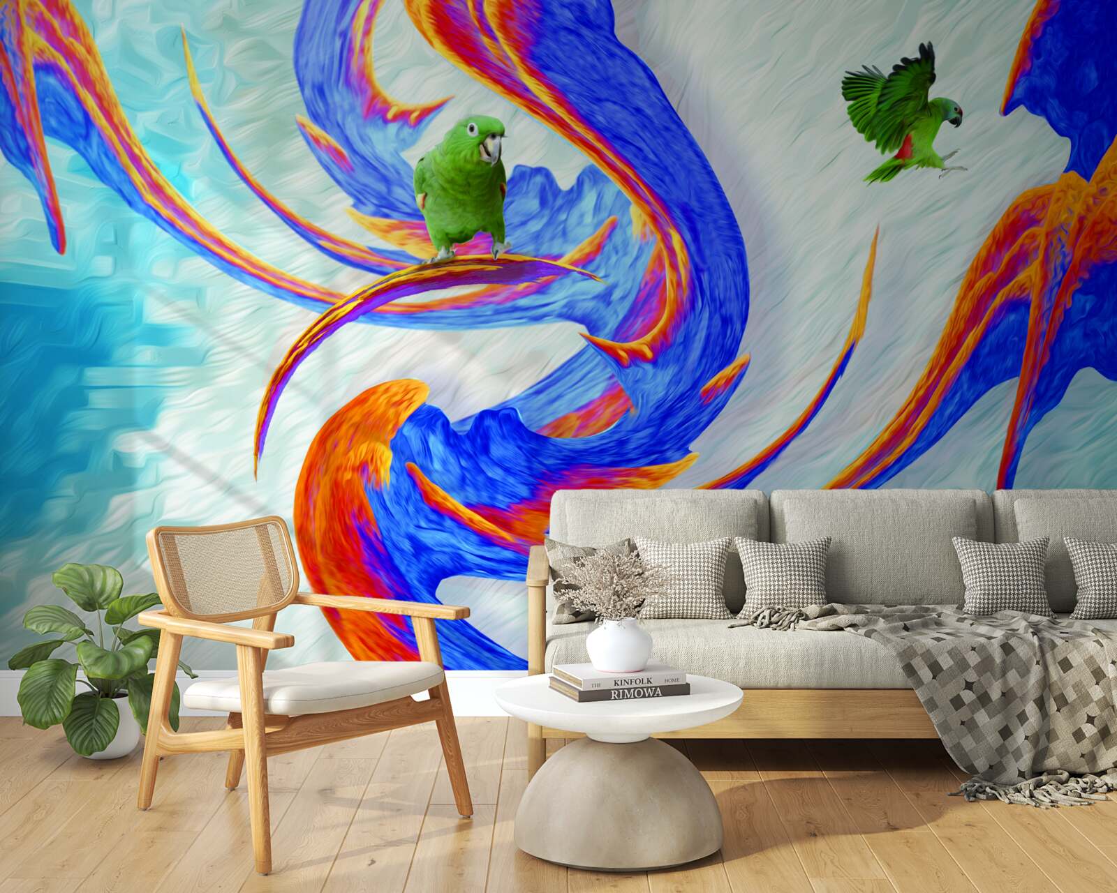 Фотошпалери абстракція папуги на дереві