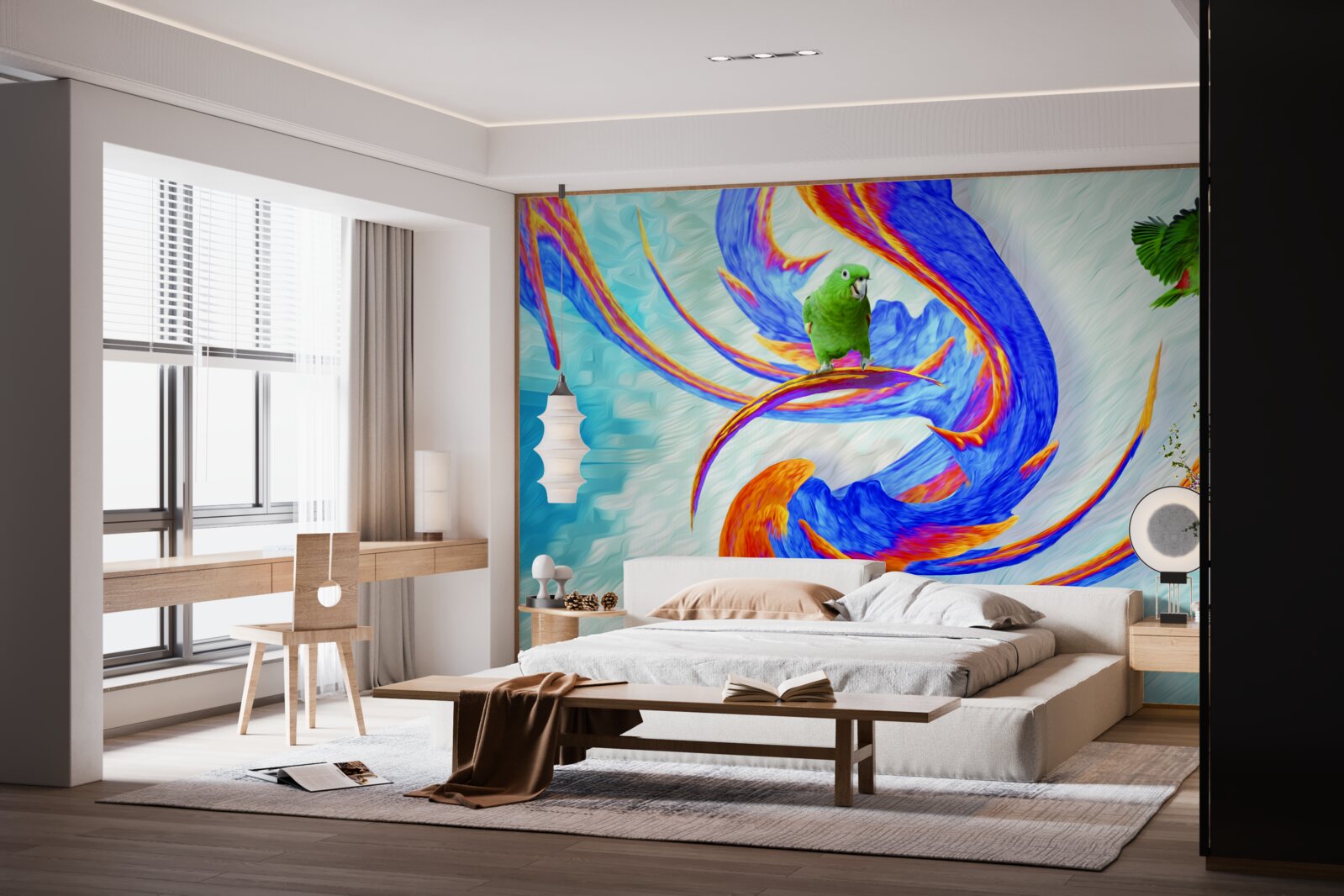 Фотошпалери абстракція папуги на дереві