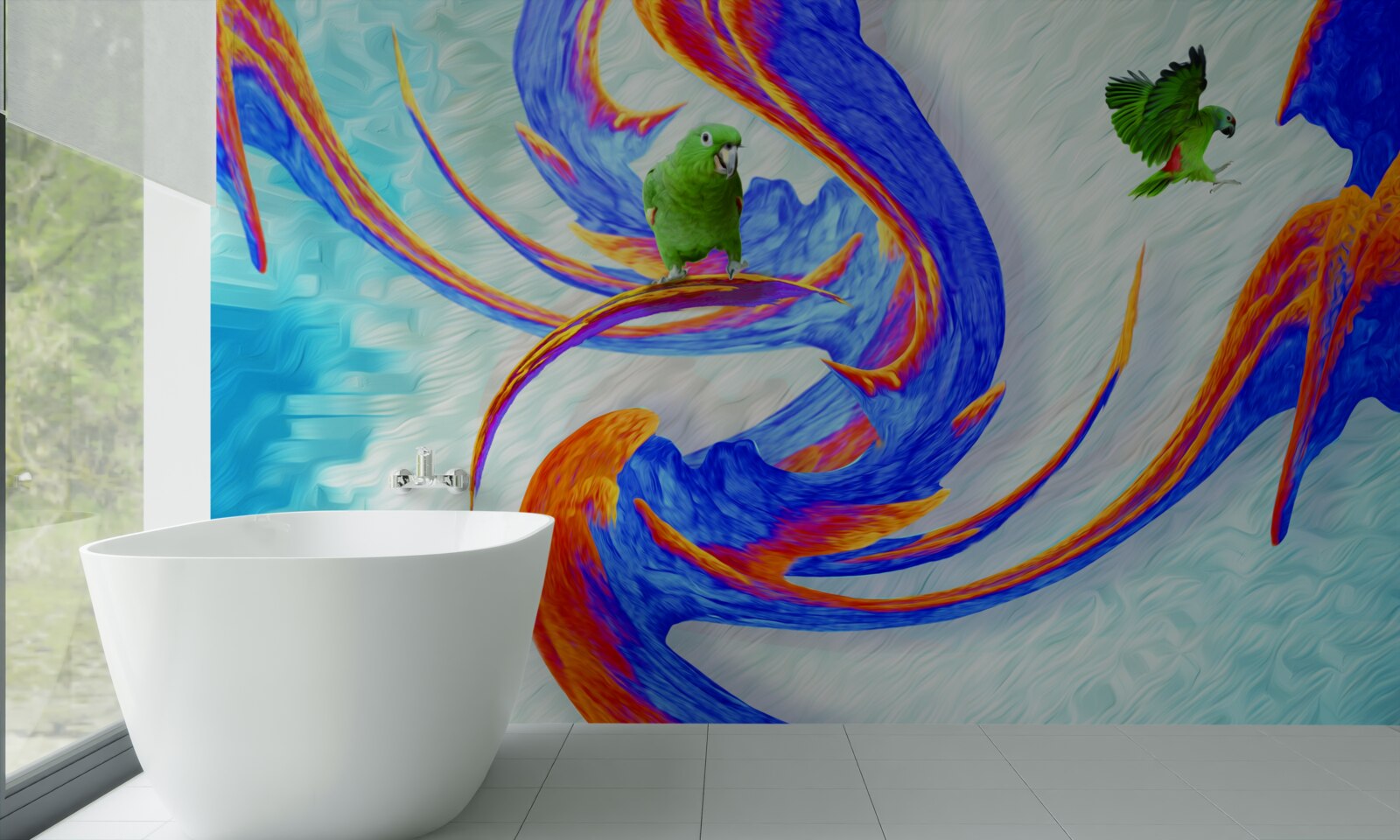 Фотошпалери абстракція папуги на дереві