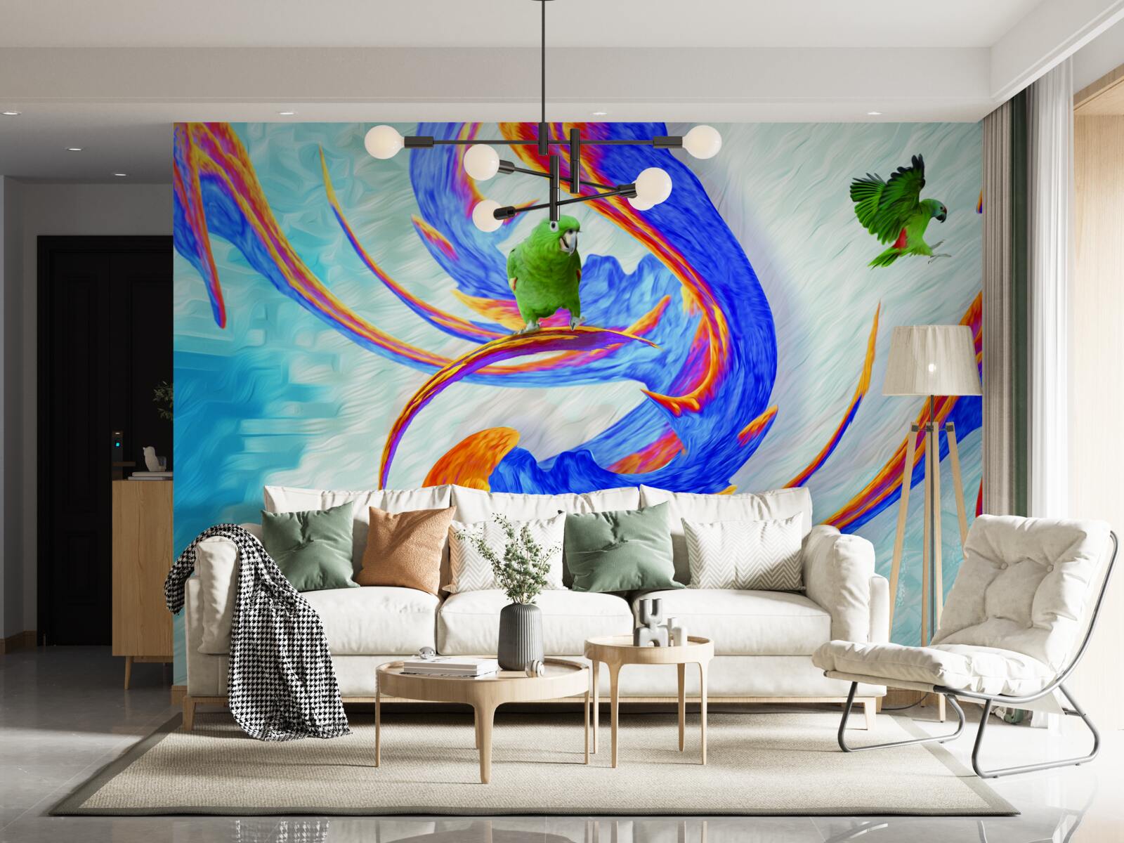 Фотошпалери абстракція папуги на дереві