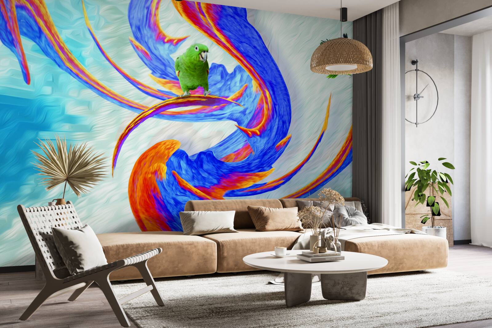 Фотошпалери абстракція папуги на дереві