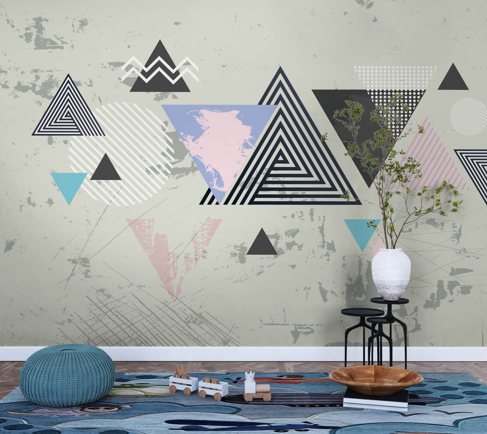 Фотошпалери трикутні фігури на сірому тлі