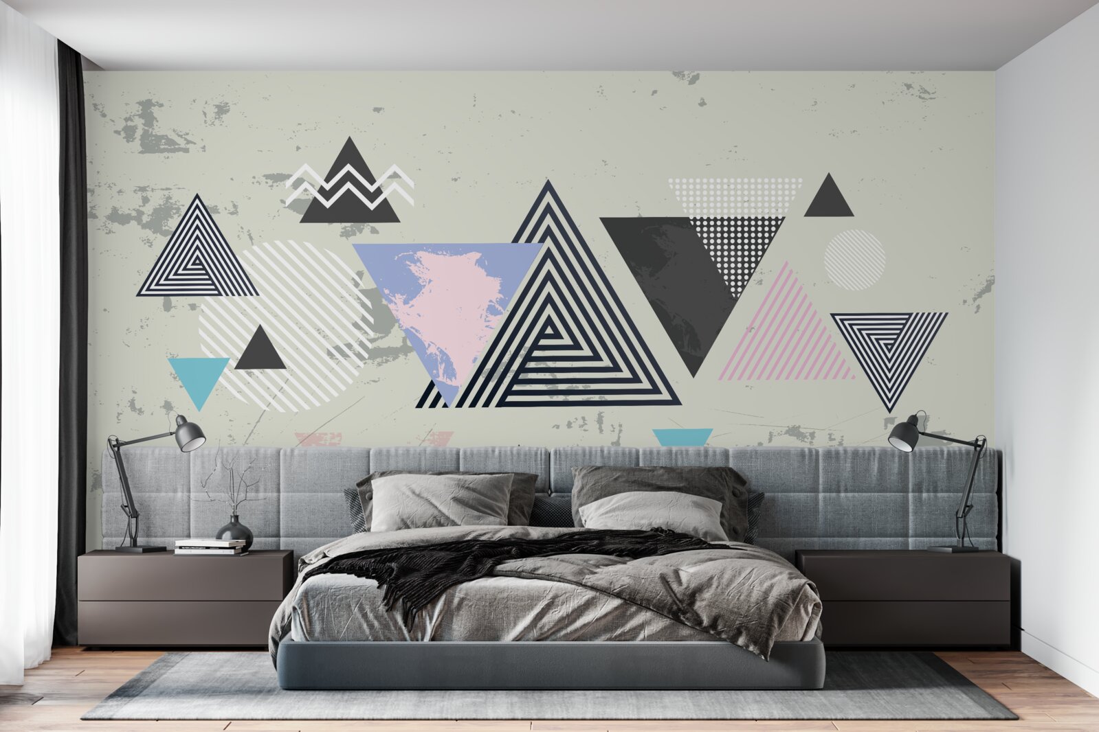 Фотошпалери трикутні фігури на сірому тлі