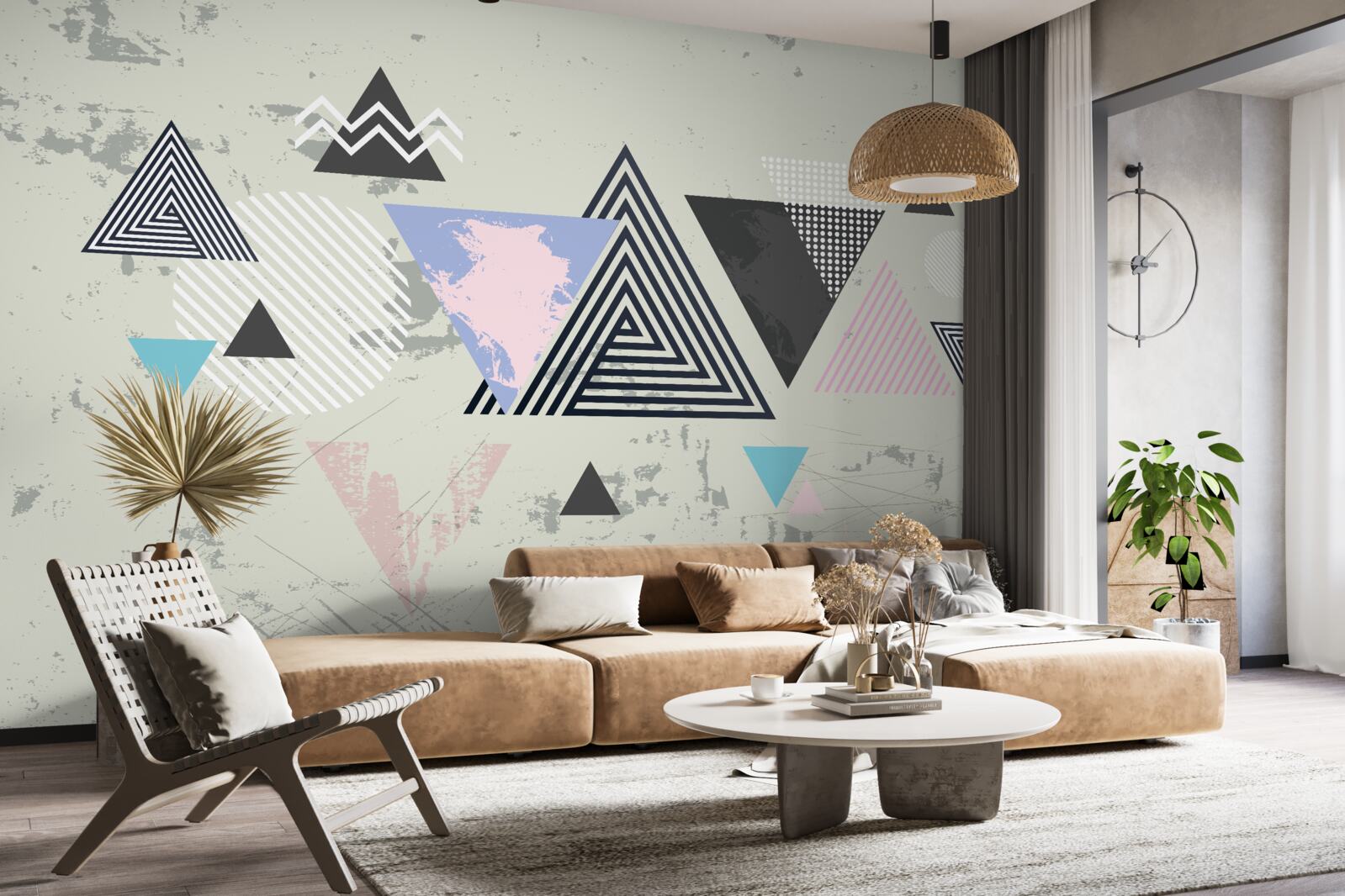 Фотошпалери трикутні фігури на сірому тлі