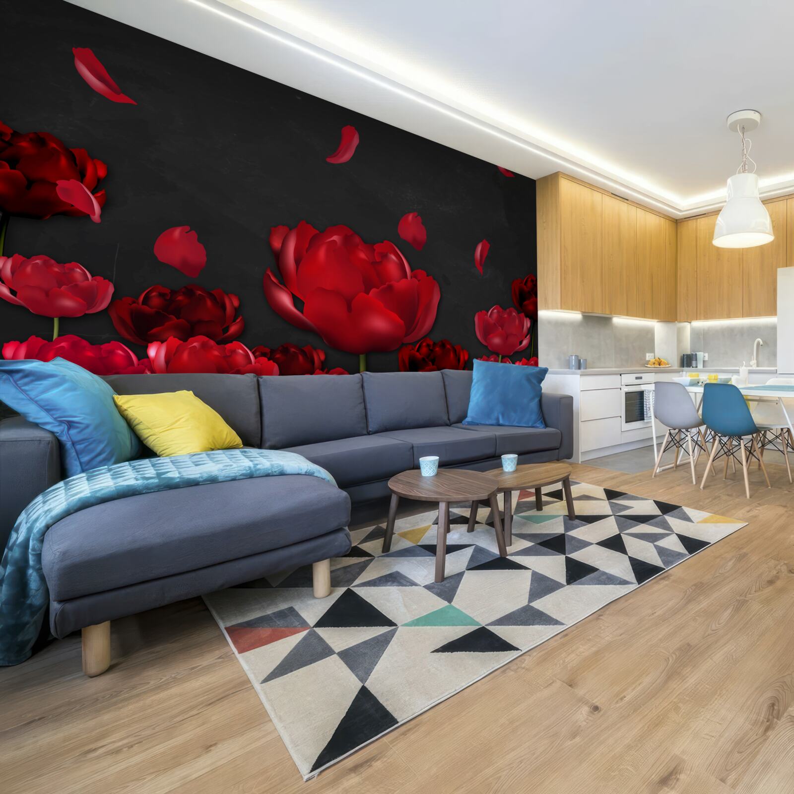 Фотошпалери червоні опадаючі троянди