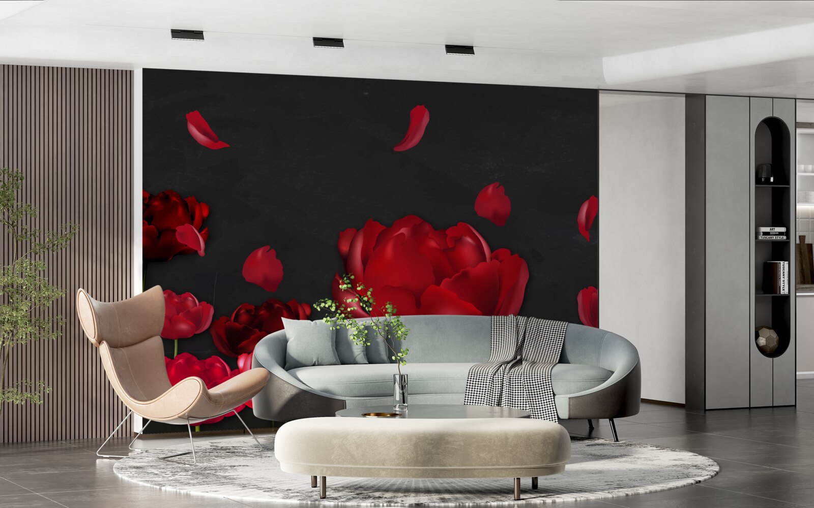 Фотошпалери червоні опадаючі троянди