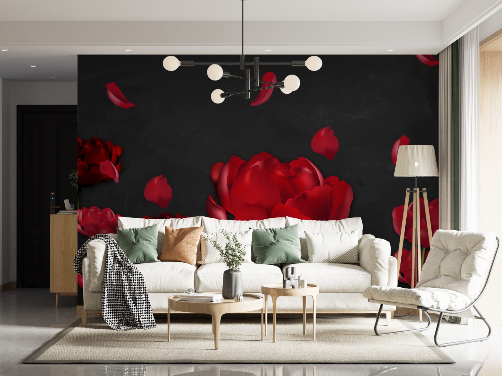 Фотошпалери червоні опадаючі троянди