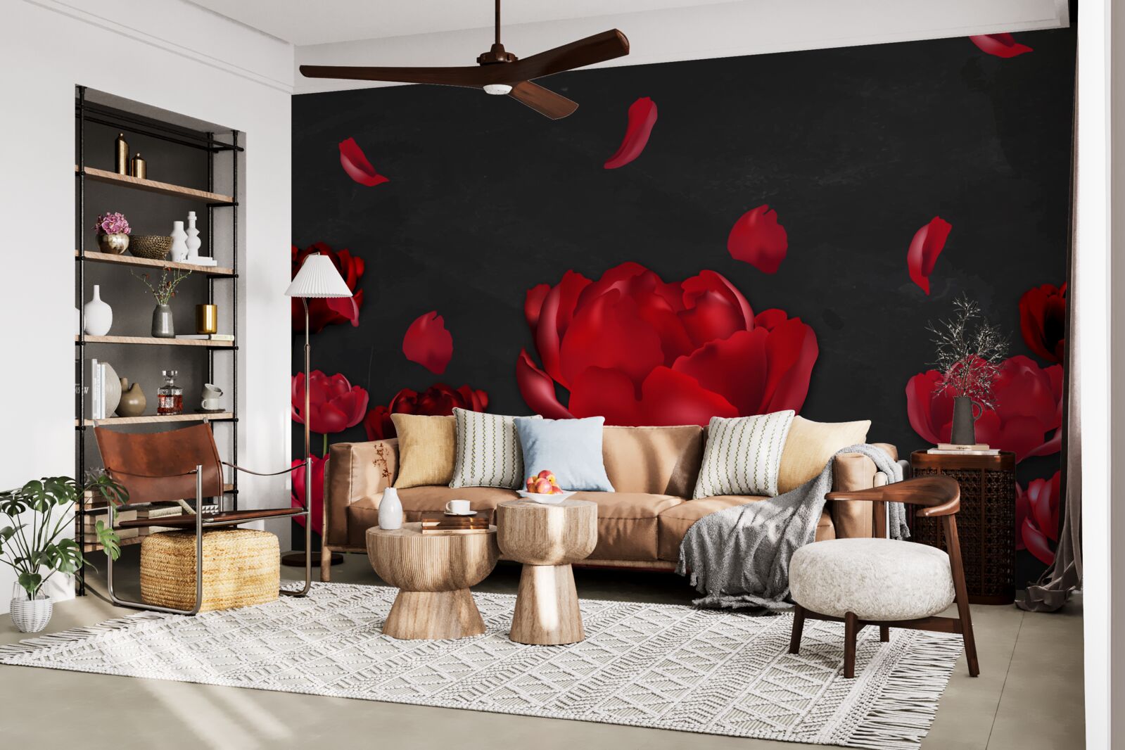 Фотошпалери червоні опадаючі троянди